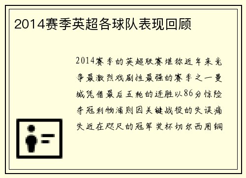 2014赛季英超各球队表现回顾